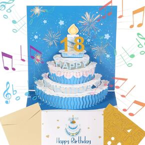 Pop Up Birthday Cards 3D Gift Cards with Envelope & Message Card, Happy Birthday Gift Card Cake Candles Firework LED Light Music DIY Numbers Funny Greeting Card for Women, Men, Mom, Kids, Sister