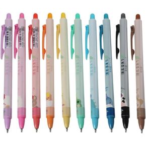 okhobby Multicolor Fine Point Cute Erasable Pens, Retractable Pen 0.5mm Black Ink Refillable Pens, for Adult Writing Journal Premium Comfort Grip(10 Colors)