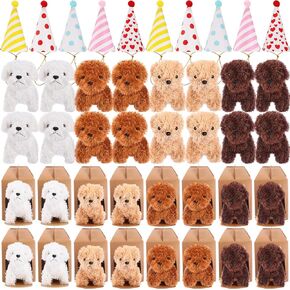 20 Pcs Mini Plush Toy Stuffed Animals Set with 20 Birthday Hats 20 Kraft Paper Boxes Pet Party Gift for Boys and Girls Animal Theme Birthday Party(Dog)