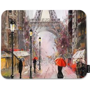 Paris Street Mouse Pad Non-Slip Natural Rubber Base, 9.5X7.9 Inch France Eiffel Tower People Under Umbrella Computer Mousepad Mouse Pads for Computers, Laptop, Gaming, Office & Home