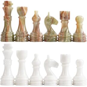 Radicaln Marble Chess Figures 3.5'' Inches White and Green Handmade Marble Chess Pieces for Chess Set Board Game - Chess Figures, Chess Board - Travel Set Chess Figure