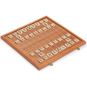 Yellow Mountain Imports Folding Wooden Shogi Japanese Chess Game Set with Traditional Koma Playing Pieces - 12.7 Inches