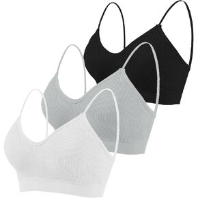 Camivile 5 Pieces Cami Bras - Women's V-Neck Padded Seamless Straps Bralette Everyday Basic Sleeping Bra for Women Girls