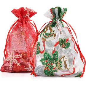 Naler 20PCS Christmas Organza Jewelry Candy Drawstring Gift Bags Xmas Decoration New Year Holiday Design