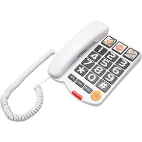 Corded Big Phone for Seniors, Retro Landline Phones with Extra Ringer for Hearing Impaired, Adjustable Volume, Configurable Picture Buttons for Patients with Alzheimers