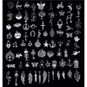 VIDRIO Mixed Wicca Charms Pendants Silver Craft Supplies for Jewelry Making Tibetan Accessories for Bracelets Necklace DIY(80pcs)