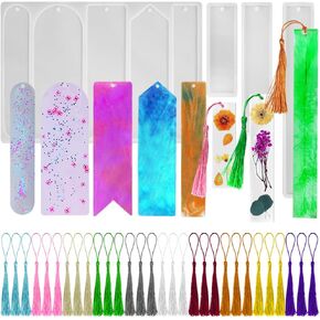 FineGood 8 Pcs Bookmark Resin Molds, Resin Molds with Tassels DIY Bookmark Epoxy Resin Moulds Silicone for Resin Casting Crafts