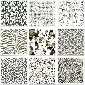 9 Pcs Camo Stencils for Spray Paint, Camouflage Spray Paint Templates Camo Pattern Stencil Kit Camo Paint Stencils for Boat Metal DIY Crafts