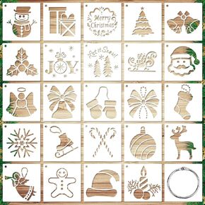 24pcs Merry Christmas Stencil for Painting on Wood, Snowflake Santa Claus Reusable Small Christmas Template Rectangle Christmas Stencils for Drawing Craft Fabric Wall Cards Scrapbook (3x3 Inch) in Saudi Arabia