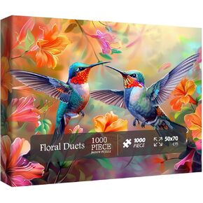 Bird Hummingbird Flower Puzzles for Adults 1000 Pieces, Plant Floral Spring Jigsaw Puzzles, Art Nature Colorful Puzzles