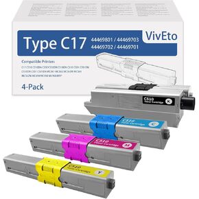 C510 C530 Toner Cartridge Replacement for Okidata 44469801 44469701 44469702 44469703 Type C17 Toner for C310 C330 C331 C510 C511 C530 C531 MC361 MC362 MC561 Printers | 4 Pack C310 Toner Cartridge