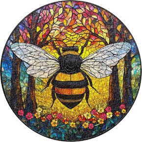 PICKFORU Stained Glass Puzzles for Adults 1000 Pieces, Colorful Mosaic Bee Puzzle Flowers Tree, Spring Insect Jigsaw Puzzle as Wall Decor