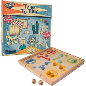 Neato Time to Play 8-in-1 Wooden Board Game Set – Chess, Checkers, Backgammon, Bowling, Sling Puck, Snakes and Ladders, Racing – Classic Family Game for Kids & Adults – Great for Game Night & Travel