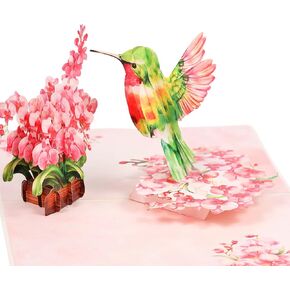 Birthday Card for Women, 3D Hummingbird Orchid Flower Pop Up Birthday Cards for Mom, Wife, Daughter, Her, Sister, Girlfriend, Grandma, Mother's day, Thank You, Anniversary, Valentine's Day Cards