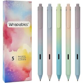 allydrew Whisper Fusion Silent Retractable Gel Pen Set (5 Pack), 0.5mm Fine Point Black Ink