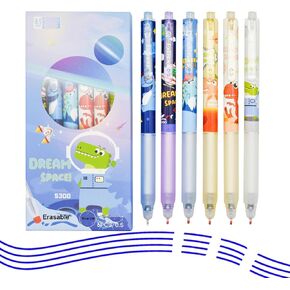 Maydahui 12 Pcs Erasable Pens Cute DinosaurPens Retractable Cartoon Kawaii Dream Space Dino Print Gel Pens Novelty Animal Pens Blue Ink For School Office Home Stationery Store