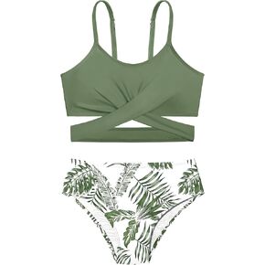 Girls Swimsuits Bikini Set Two Piece Bathing Suit Criss Cross Girls' Swimwear with Chest Pad