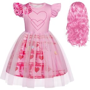 Girls Descendant Red Costume Bridget Pink Dress with Wigs Halloween Princess Dresses Role Play Clothes
