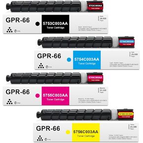 GPR 66 GPR-66 Toner Cartridge Compatible for Canon GPR-66 5753C003AA 5754C003AA 5755C003AA 5756C003AA Toner for ImageRUNNER Advance DX C3926i C3930i C3935i Printer (4-Pack, Black/Cyan/Magenta/Yellow)
