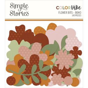 SIMPLE STORIES Color Vibe Cardstock Flowers Bits & Pieces 143/Pkg-Boho, Boho