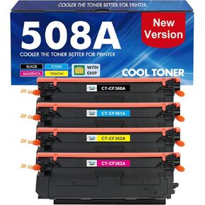 مجموعة خرطوشة حبر 508A M553 مكونة من 4 قطع بديلة متوافقة لحبر HP 508A 508X للمؤسسات M553 M552 553 MFP M577 CF360X CF361X CF362X CF363X (إصدار جديد، أسود سماوي أرجواني أصفر) in Kuwait