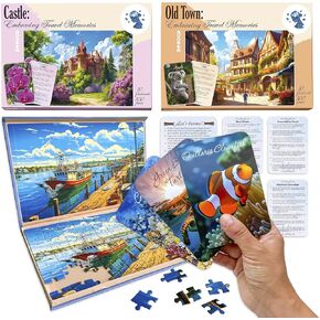 QUOKKA 100 Pieces Dementia Puzzles for Elderly - 3SET Large Piece Puzzles for Seniors - 9 Memory Flashcards with Facts I 25 Discussion Prompts per Puzzle - Alzheimer's Activities Products for Elderly