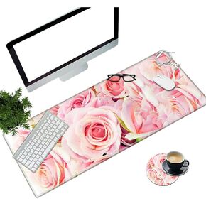 Desk Pad Mat Large Mouse Pad XL Extended Mousepad Gaming with Sunflower Bible 31.5" *11.8" Huge Mouse Pads for Computer Laptop Home Office + Cup Coaster