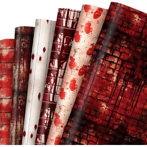 JarThenaAMCS 12 Sheets Halloween Bloody Wrapping Paper - Not Roll - Blood Splatter Brick Gift Wrap Paper Folded Flat for DIY Crafts Holiday Horror Party Supplies, 19.7 x 27.6 Inch