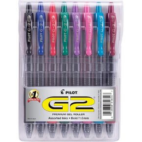 Pilot G2 Retractable Premium Gel Ink Roller Ball Pens, Bold Point, Assorted Color Inks, 8-Pack Pouch