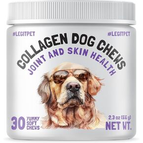 Collagen Dog Chews for Joint & Skin Health 30 Soft Chews All Breeds Mobility, Cartilage Repair & Pain Relief Hip & Joint Skin Coat Anti-inflammatory Support Eggshell Membrane Senior & Adult Dogs