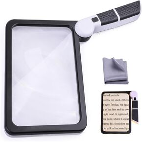 5X 10X Full-Page Magnifying Glass with Light, Rechargeable Handheld Magnifier with 3 Light Modes, 48 Lights, Clean Cloth Ideal Gift for Seniors Reading Books Inspection