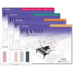 Piano Adventures Primer Level Bundle Set 4 Books by Nancy Faber - Lesson, Theory, Performance, Technique & Artistry Books & Juliet Music Bookmarks (P)