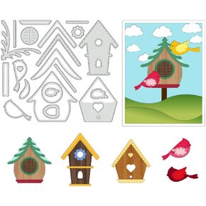 BENECREAT Bird House Cutting Dies, Bird's Nest Carbon Steel Cutting Dies Stencils Scrapbooking Template for DIY Embossing Photo Album Decorative Paper Cards Making, 13.7x12cm/ 5.4x4.7inch