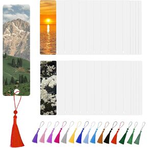 30 Pcs Sublimation Bookmark Blank Heat Transfer Aluminum Metal Bookmarks with Colorful Tassels for DIY Crafts and Gift Tag, Personalized Tassels Sublimation Bookmark, White
