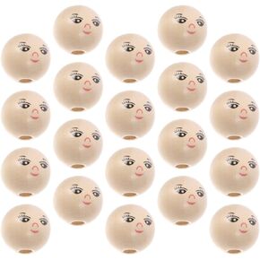 MAGICLULU 50Pcs Smile Face Wooden Beads Natural Face Ball Wood Beads for Jewelry Bracelet Necklace Making