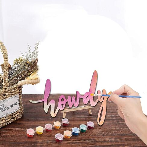 CREATCABIN Wooden Letters Cutout Signs Laser Cut Wood Sign Howdy Wooden DIY Crafts Art Word Unfinished Basswood Slices Decorative Hanging for Wreath Blank Home Wall Door Bedroom 8x12Inch in Kuwait