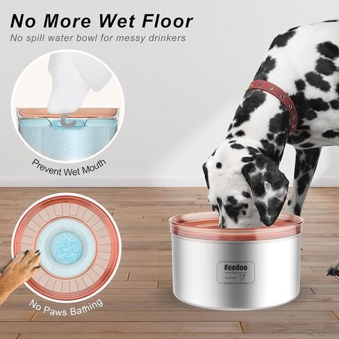 1Gallon Dog Water Bowl, 3.8L No Spill Water Bowl for Dogs, Stainless Steel Spill Proof Dog Bowl, No Splash Slow Drinking Bowl with No Slip Base for Slobber Stopper, Messy Drinkers[Pink] in Saudi Arabia