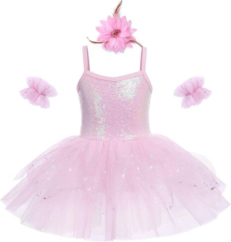AFAVOM Girls Sequin Ballet Dance Dress Tutu Skirt Leotard Ballerina Fairy Princess Halloween Christmas Fancy Dress up Costume in Saudi Arabia