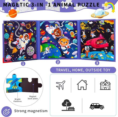 Magnetic Puzzles for Kids Ages 4-8 - 3 in 1-75 Pieces Magnet Jigsaw Puzzle Book for Toddlers Ages 3-5 Outer Ocean Magnetic Travel Puzzle Board Activities Toy for Boys and Girls for Christmas Toys in Saudi Arabia