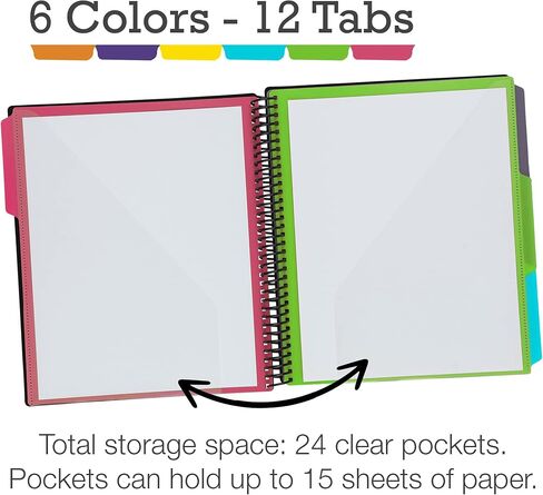 Samsill Deluxe 24 Pocket Spiral Project Organizer with Refillable Notepad Holder, Customizable Front Cover, 12 Dividers with Erasable Write-On Tabs in Fashion Colors, Plastic Folders with Pockets in Saudi Arabia