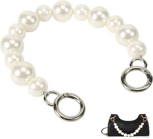 DIY Sturdy Large Imitation Pearl Bead Purse Handle Strap Bag Charms Handbag Chain Replacement Accessories Decoration (Off White with Antique Gold Clasp) in Kuwait