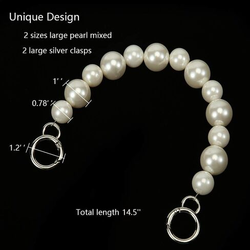 DIY Sturdy Large Imitation Pearl Bead Purse Handle Strap Bag Charms Handbag Chain Replacement Accessories Decoration (Off White with Antique Gold Clasp) in Kuwait