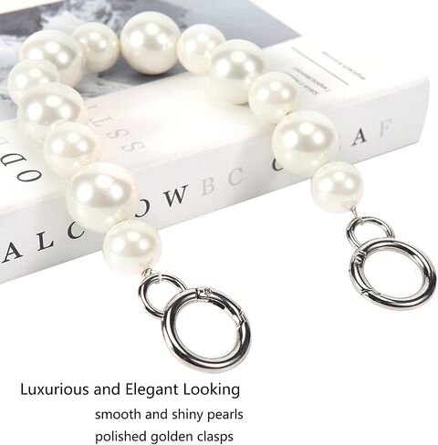 DIY Sturdy Large Imitation Pearl Bead Purse Handle Strap Bag Charms Handbag Chain Replacement Accessories Decoration (Off White with Antique Gold Clasp) in Kuwait