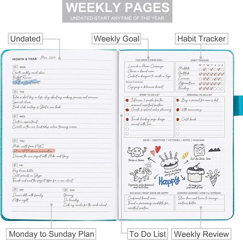 Undated Weekly Planner, Dexmon Weekly & Monthly Planner to Hit Your Goals, 12-Month Organizer Notebook & Productivity Journal, 5.8x8.3" Hardcover (Orange) in Saudi Arabia