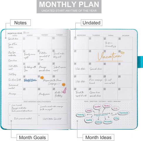 Undated Weekly Planner, Dexmon Weekly & Monthly Planner to Hit Your Goals, 12-Month Organizer Notebook & Productivity Journal, 5.8x8.3" Hardcover (Orange) in Saudi Arabia