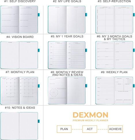 Undated Weekly Planner, Dexmon Weekly & Monthly Planner to Hit Your Goals, 12-Month Organizer Notebook & Productivity Journal, 5.8x8.3" Hardcover (Orange) in Saudi Arabia