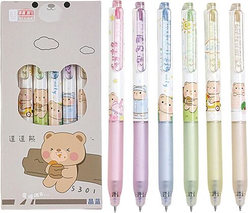 6 Pcs Erasable Retractable Pens Erasable Gel Ink Pens Cute Cartoon Erasable Pens Soft Grip Pens 0.5mm Blue Ink Fine Point Writing Pen Gilrs Boys School Pens Office Supplies (Bear-Blue Ink) in Saudi Arabia