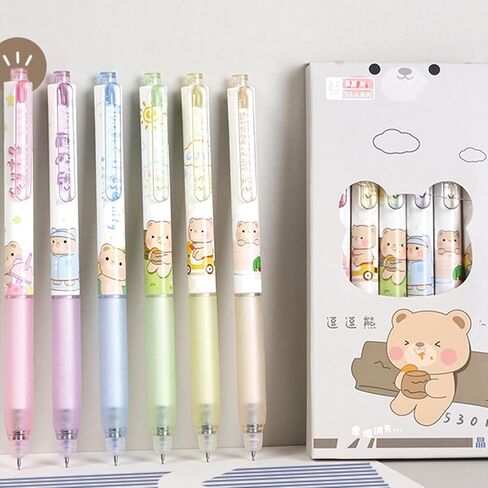 6 Pcs Erasable Retractable Pens Erasable Gel Ink Pens Cute Cartoon Erasable Pens Soft Grip Pens 0.5mm Blue Ink Fine Point Writing Pen Gilrs Boys School Pens Office Supplies (Bear-Blue Ink) in Saudi Arabia