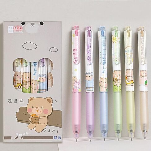 6 Pcs Erasable Retractable Pens Erasable Gel Ink Pens Cute Cartoon Erasable Pens Soft Grip Pens 0.5mm Blue Ink Fine Point Writing Pen Gilrs Boys School Pens Office Supplies (Bear-Blue Ink) in Saudi Arabia