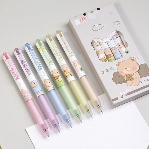 6 Pcs Erasable Retractable Pens Erasable Gel Ink Pens Cute Cartoon Erasable Pens Soft Grip Pens 0.5mm Blue Ink Fine Point Writing Pen Gilrs Boys School Pens Office Supplies (Bear-Blue Ink) in Saudi Arabia